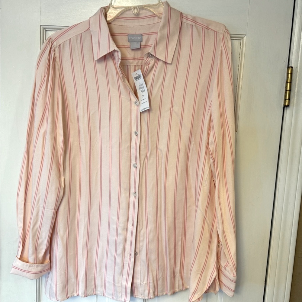 Chico's Pink Striped Button Down Shirt